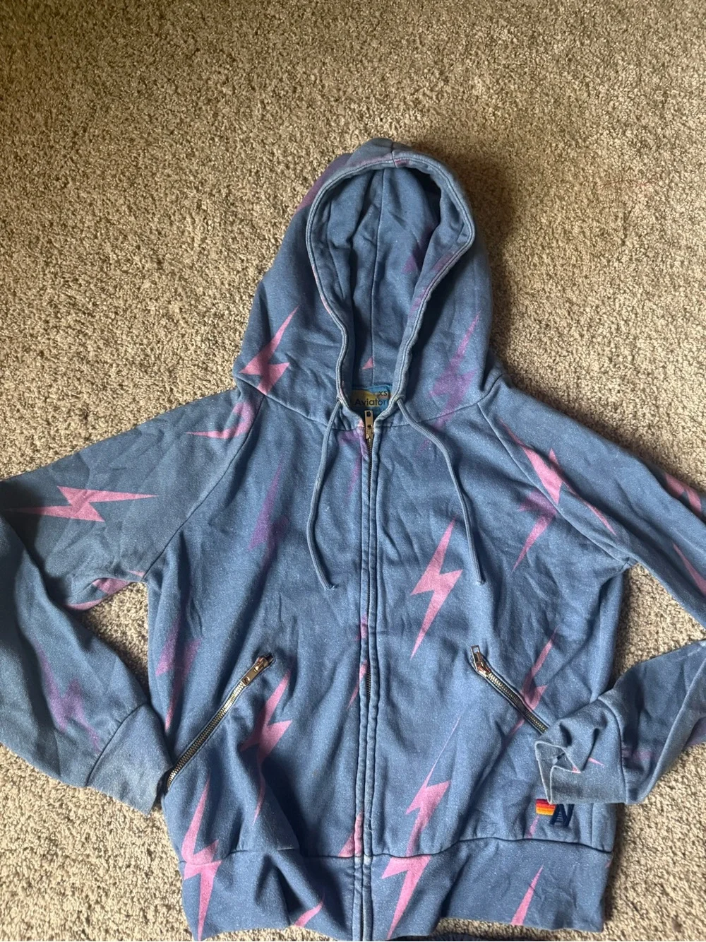 Aviator Nation Blue Hoodie & Jogger Set with Pink Lightning Bolts